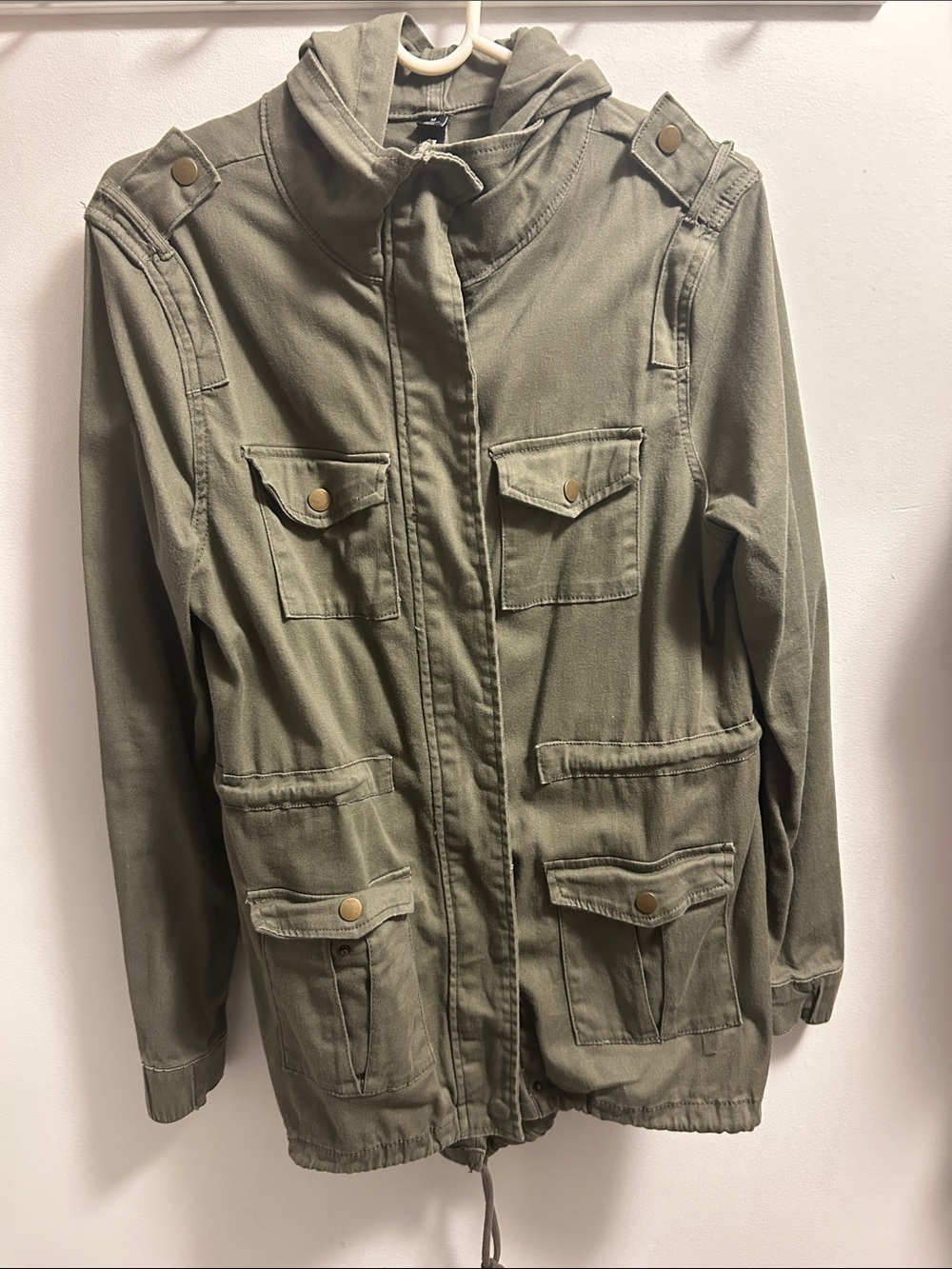 Design Lab Lord & Taylor Olive Green Utility Hooded Jacket
